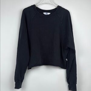 JoyLab Cropped Distressed Crew Neck Black Sweatshirt Size Medium